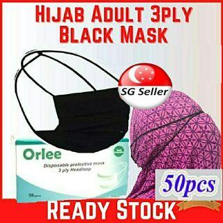 Full black 3 Ply Headloop / Hijab Disposable Face Masks
