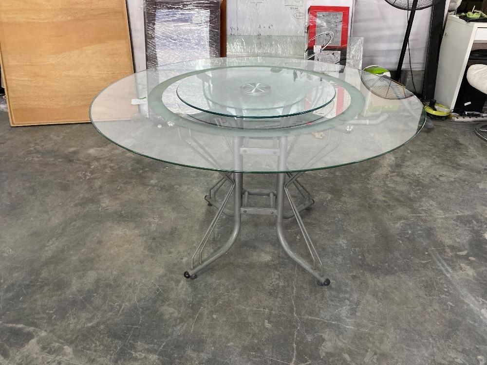 Glass Top Round Dining Table Metal Leg / Kaki Logam Meja Makan Bulat ...