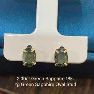 Green Sapphire in Oval in 18K Stud Earring