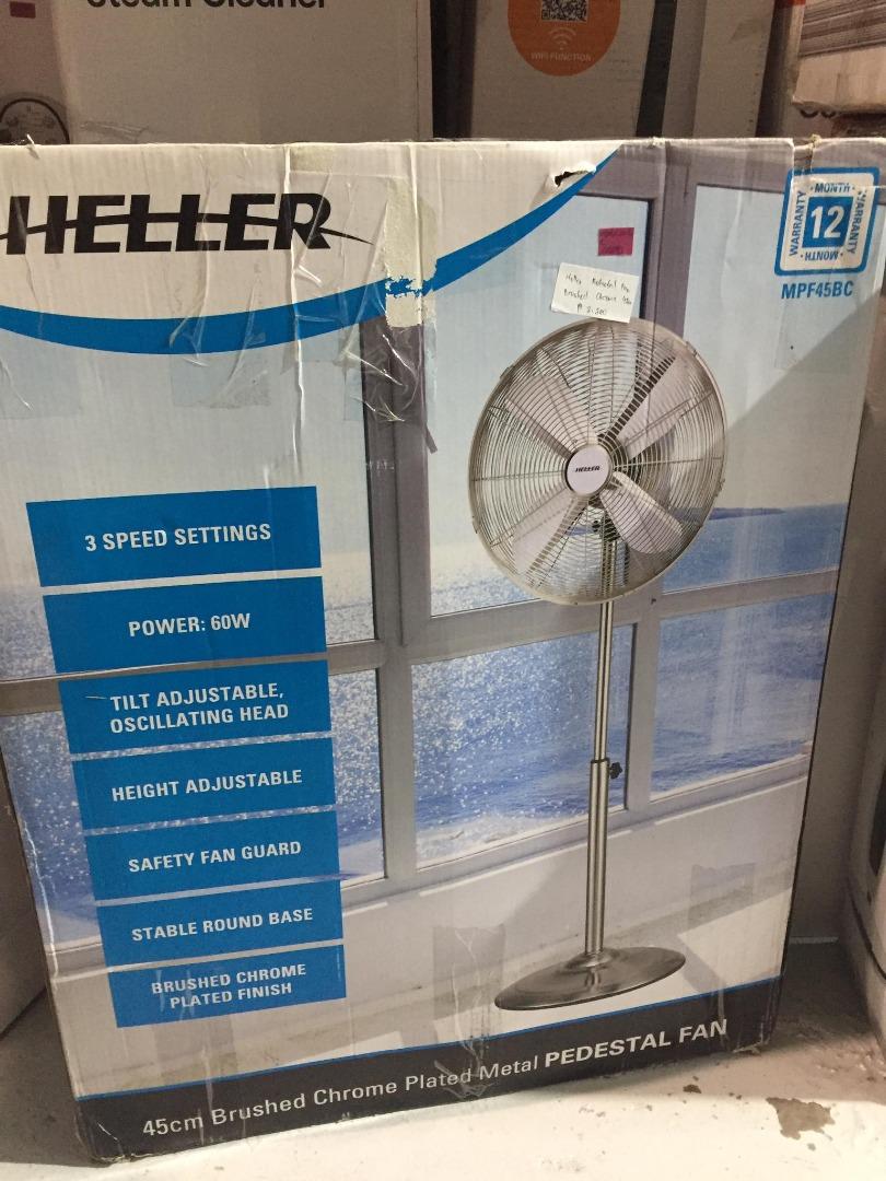Heller Pedestal Fan Brushed Chrome 45cm, Furniture & Home Living
