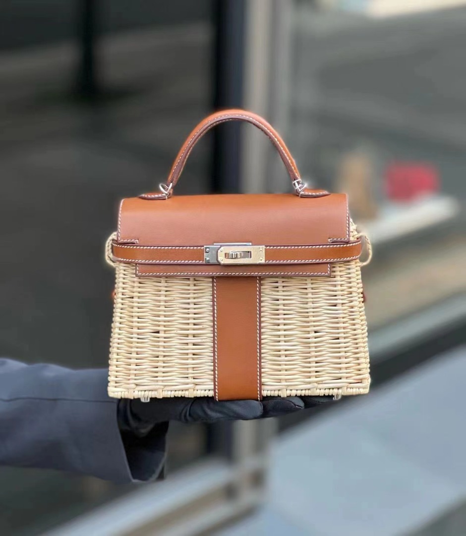 Hermes Mini Kelly Picnic Fauve 34 Barenia Osier leather PHW