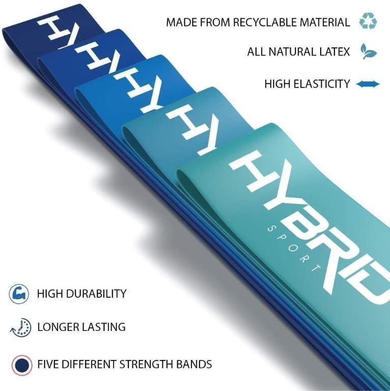 Hybrid Resistance Bands Set of 5 PREMIUM Skin Friendly 5 Strength Levels Loop Exercise Bands