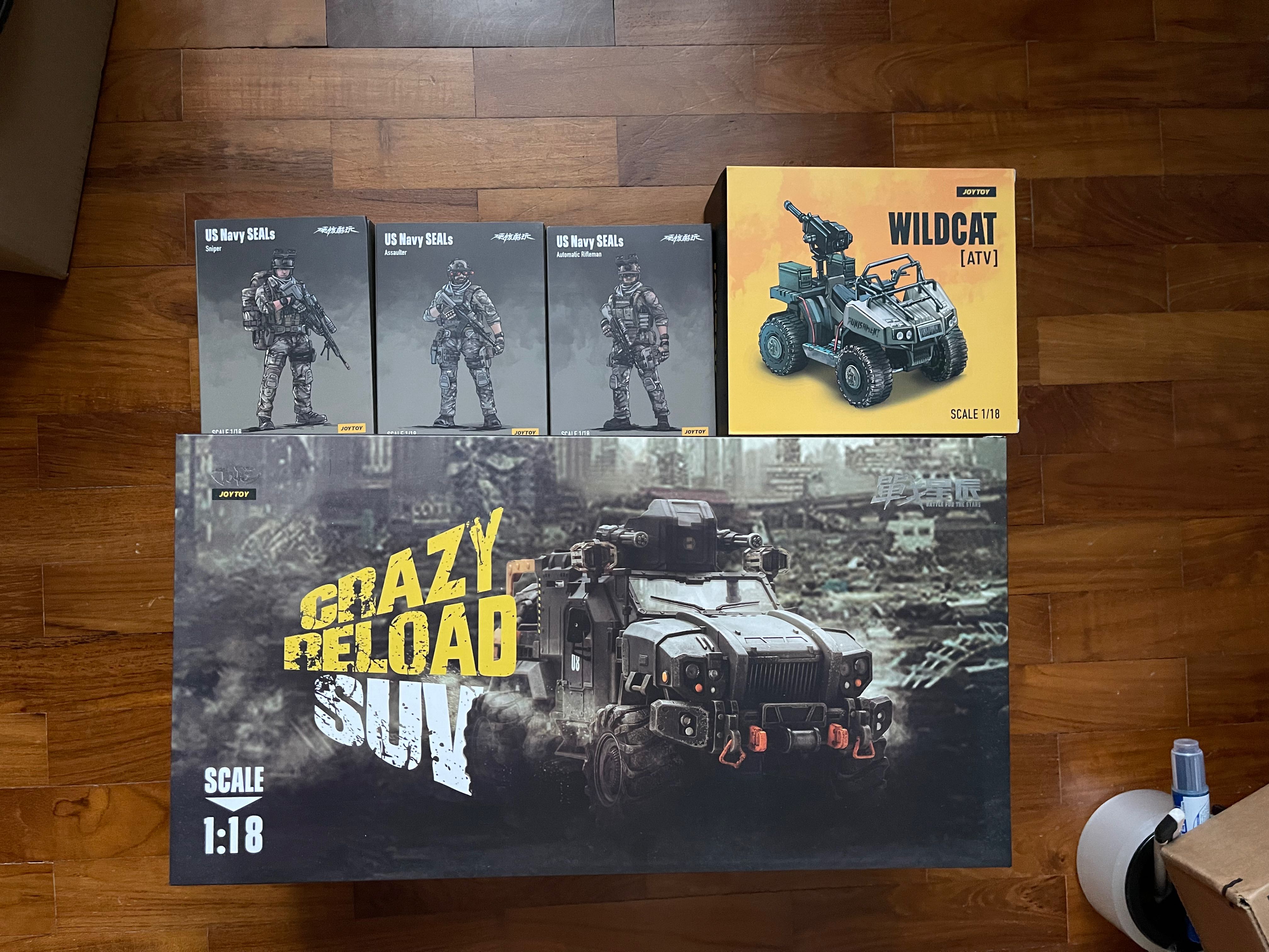 JoyToy Joy Toy 1/18 Crazy Reload SUV, US Navy Seal, Wild Cat ATV, Hobbies & Toys, Toys & Games
