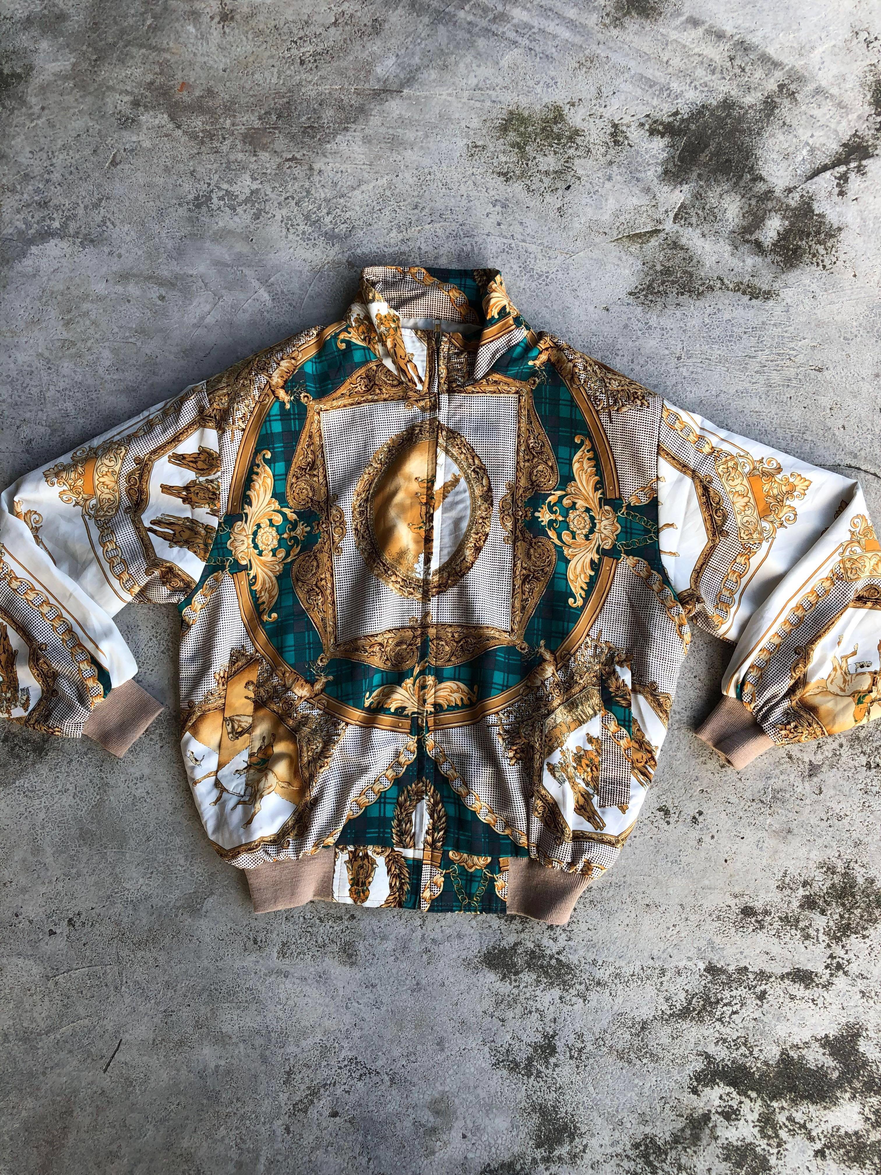 (L) Vintage Silk Classic full print Bomber jacket design ala hermes chanel
