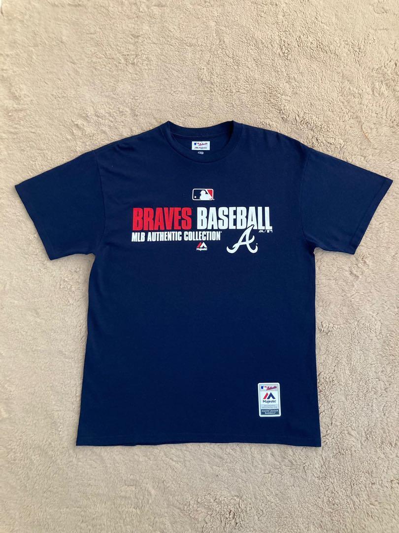 Blue Majestic Atlanta Braves Embroidered T Shirt XL Baseball