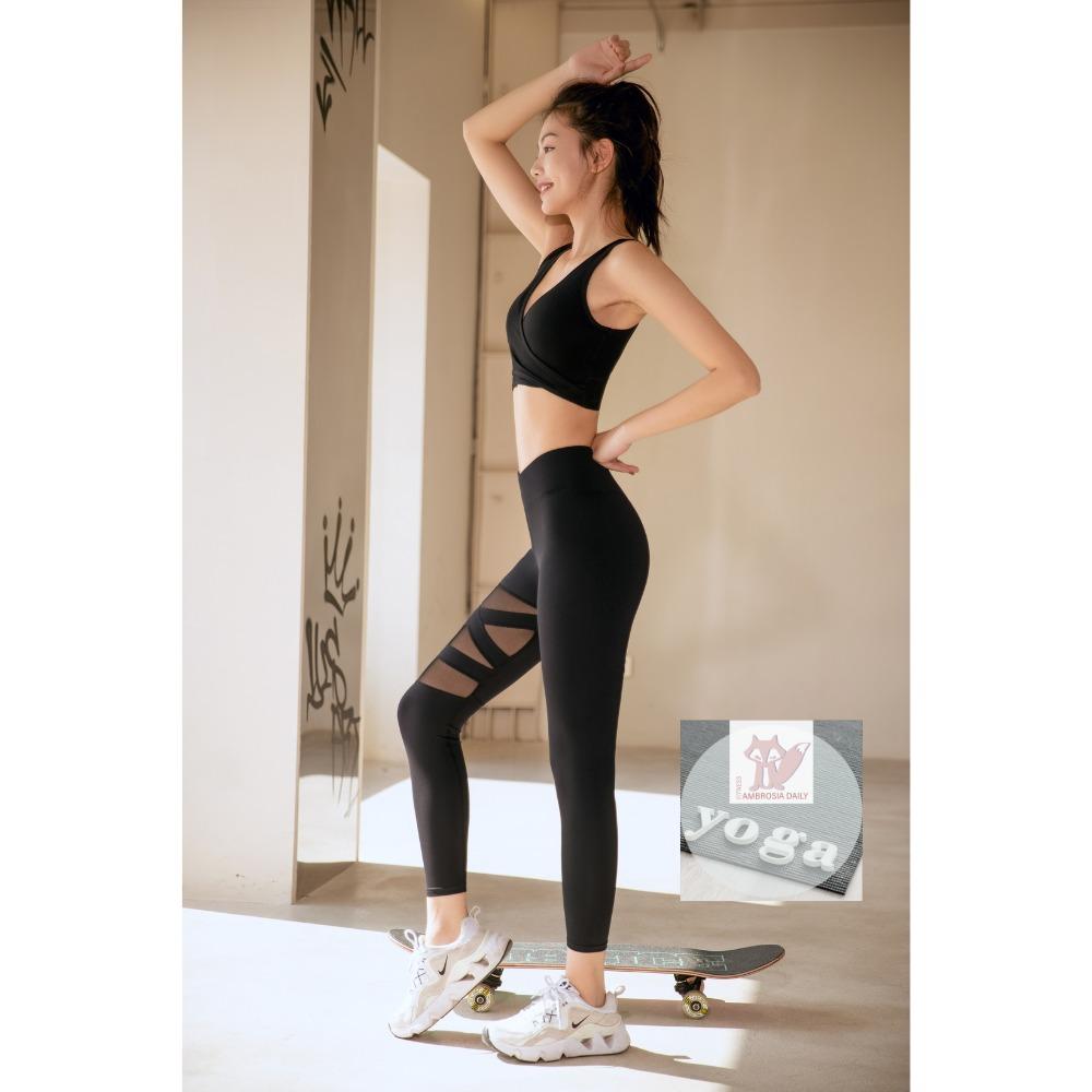 Naked Feeling Wrap-Waist and Mesh Interwoven Design Ankle Yoga Leggings  Tights, Women's Fashion, Activewear on Carousell