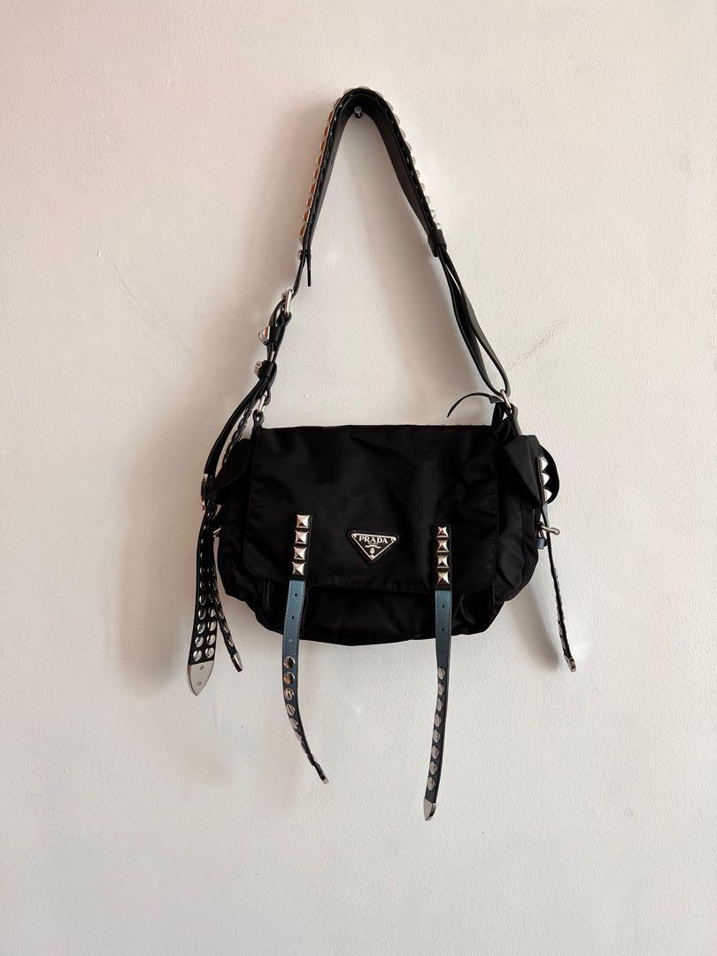 Prada Prada Black Nylon Bucket Bag with Studding