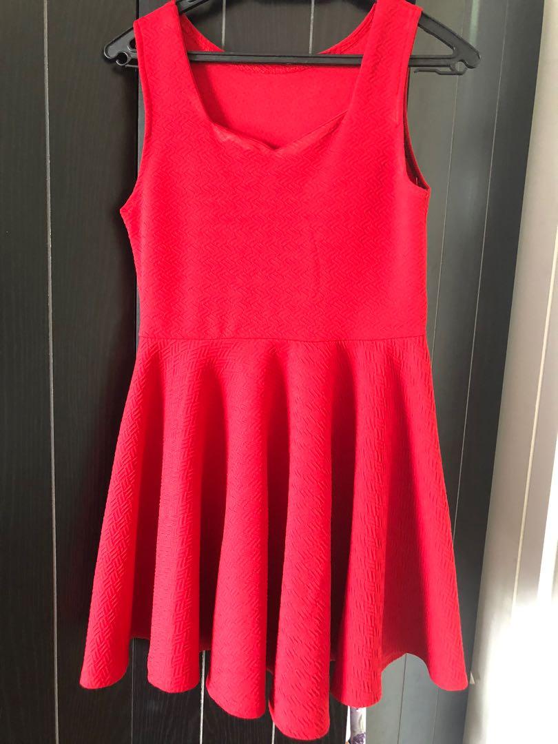 Red dress top black cardigan