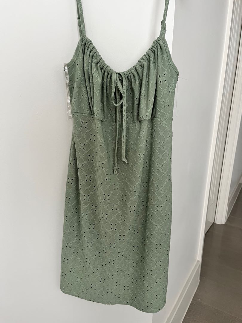 Sage Green Eyelet Dress, Women's Fashion, Dresses & Sets, Dresses on