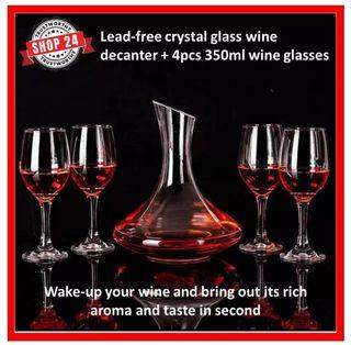 Shop24 Crystal glass wine decanter lead-free crystal glass personality wake-up wine jug 1500ml + 4pcs 350ml glasses