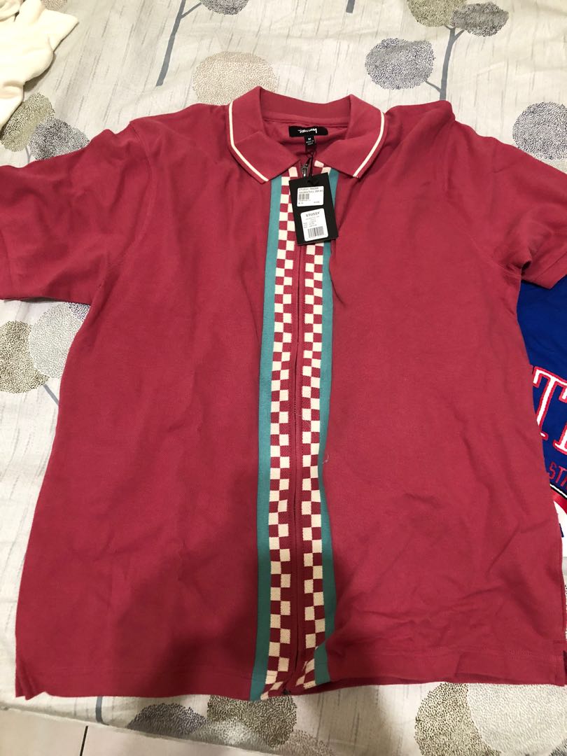 stussy julian full zip polo pink 原價2180 正版台中faithful購入, 她