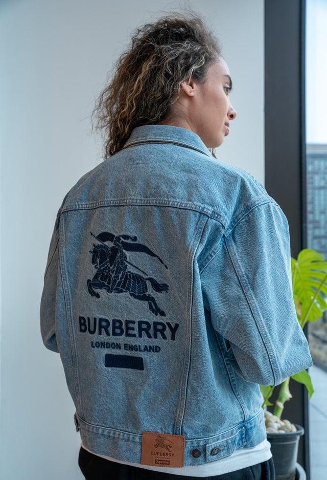 Supreme Burberry Denim Jacket L, 男裝, 外套及戶外衣服- Carousell
