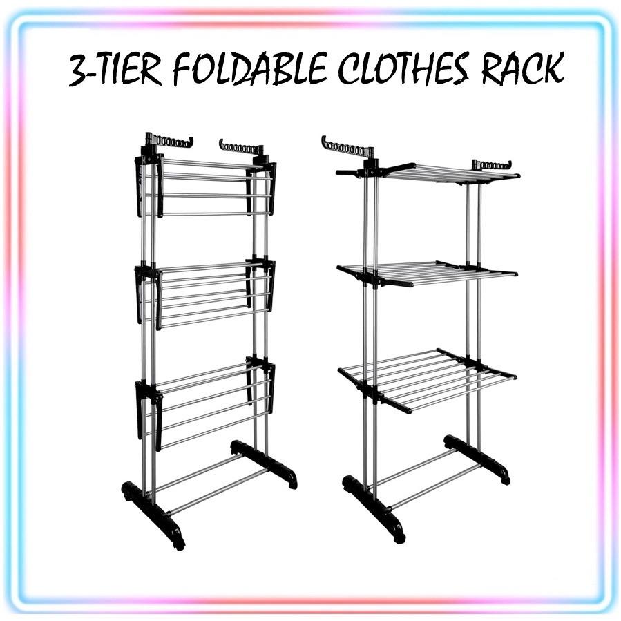 Three Layers Laundry Clothes Drying Rack | Coat Hanger 3201 Single Rod ...