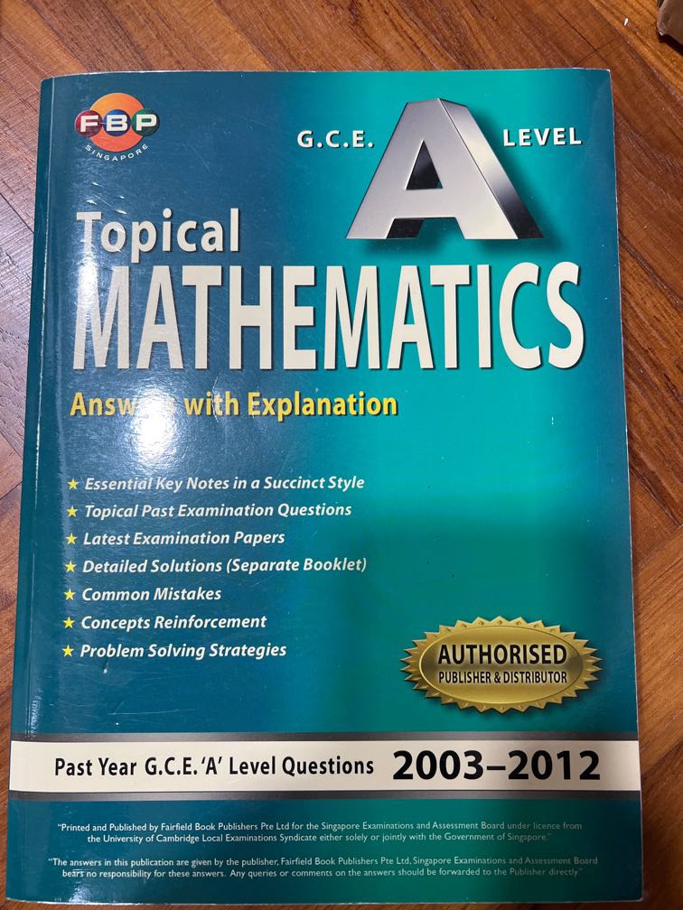 Topical Mathematics Answer with. Explanation Past Year A level