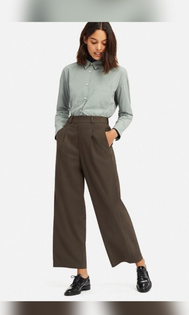 WTB Uniqlo Pleated Wide Pants Olive Green L, Women's Fashion, Bottoms,  Other Bottoms on Carousell