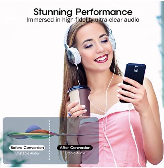 USB TypeC Digital to 3.5 mm Female Audio Headphone Jack Adapter, (Type