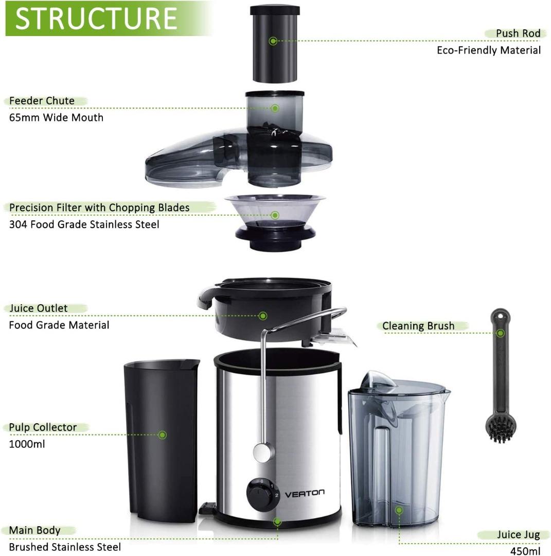 VEATON Juicer Electric Extractor Whole Fruit and Vegetable, Wide Mouth
