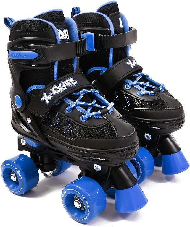 X Skate Adjustable Blue Quad Roller Skates with Built In Adjusters