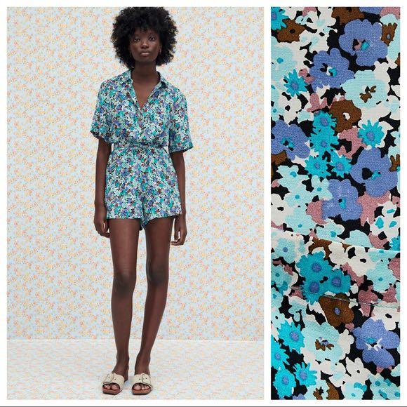 Zara blue floral jumpsuit on sale