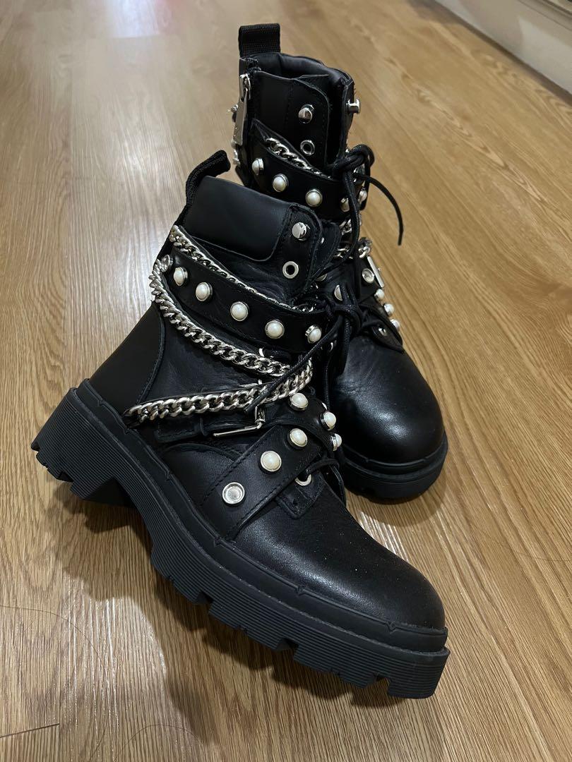 Combat boots with pearls zara outlet