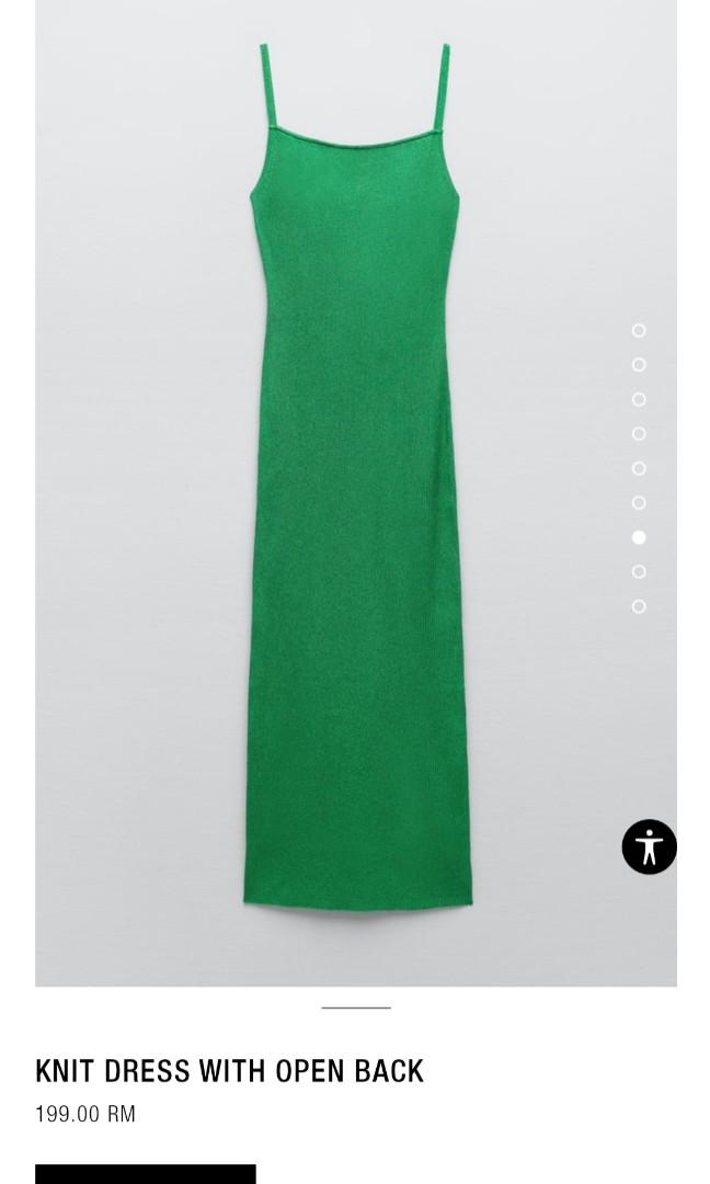 zara green knit dress Zara Green Ribbed Short Sleeve Midi Dress main image 0