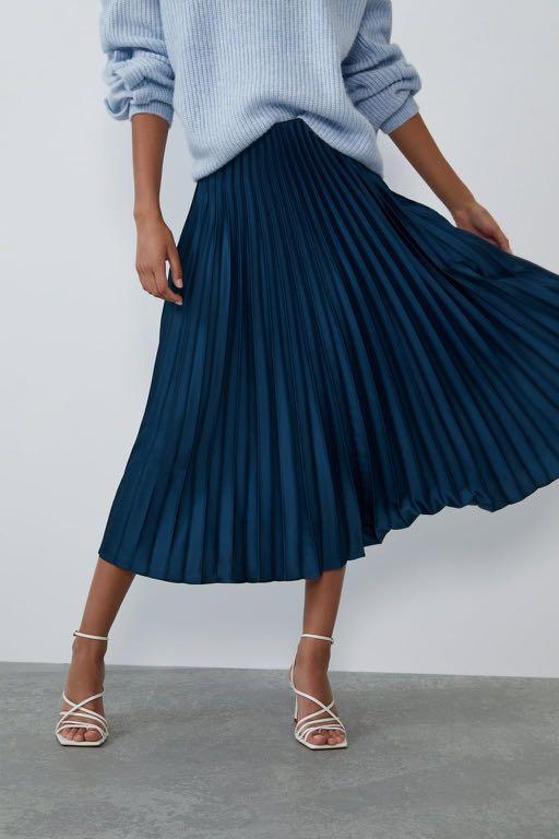Blue satin skirt zara clearance