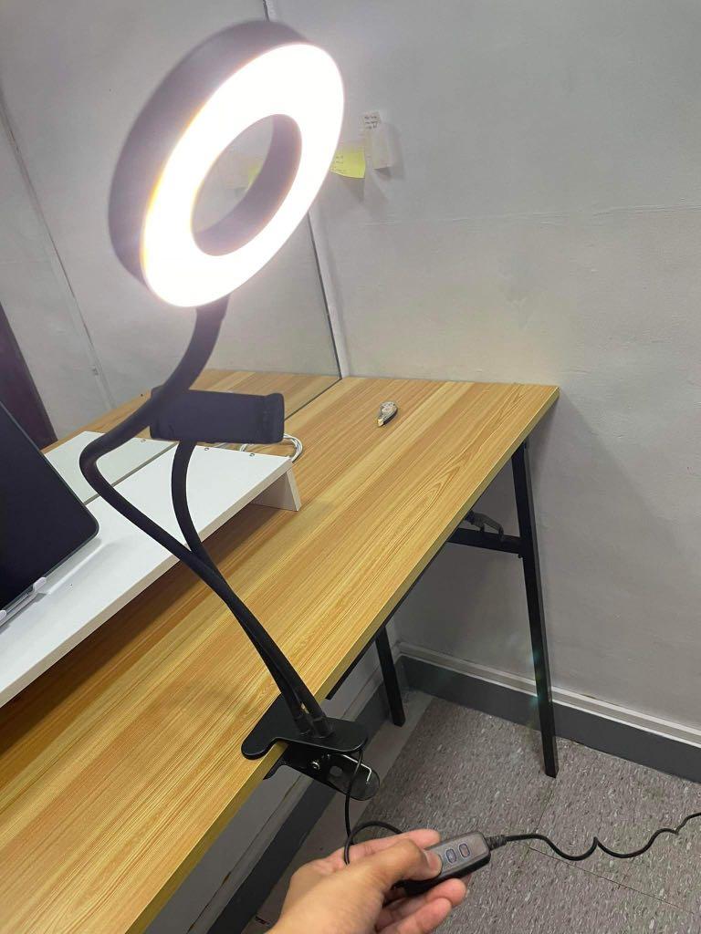 220 (Category: Mounts & Holders) located in Manila. Submitted by annjules (Listing ID 1179464349, Image 3). Description: Dimmable: Yes 3 light modes Led ring light size: 16cm Power cable length: 2 meters With table arm clamp Bought this sa SM. Used once .