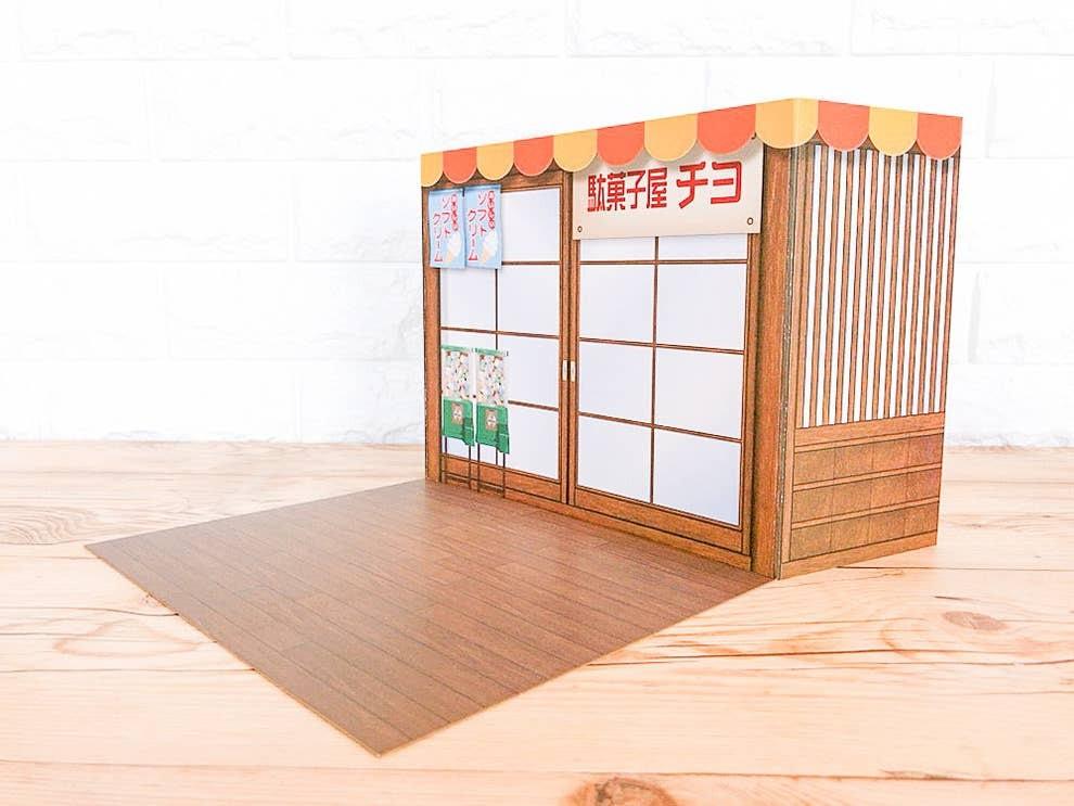 日本場景背景板紙場景商店街駄菓子屋款可雙面用合re Ment 1 12人偶粘土人shf Figma 食玩用 興趣及遊戲 玩具 遊戲類