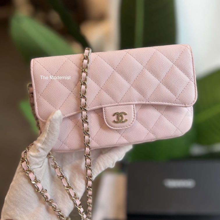 Authentic Chanel Sakura Pink Caviar Grained Calfskin Crossbody Bag