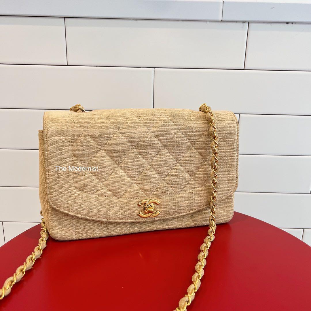Authentic Chanel Vintage Diana Flap Bag Beige Canvas Fabric, Luxury, Bags &  Wallets on Carousell