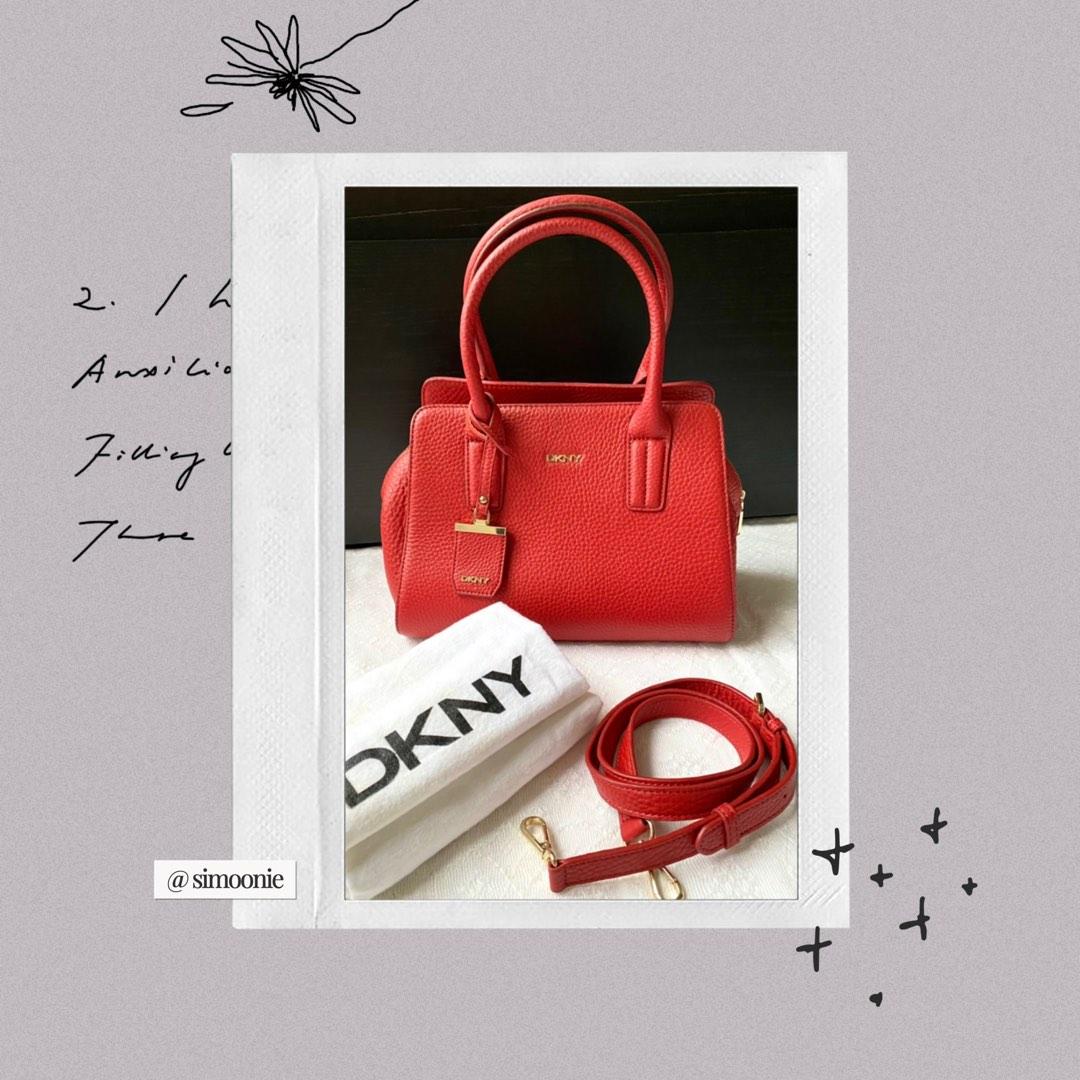 Authentic DKNY Red Genuine Soft Leather Hand Bag Cross body Bag