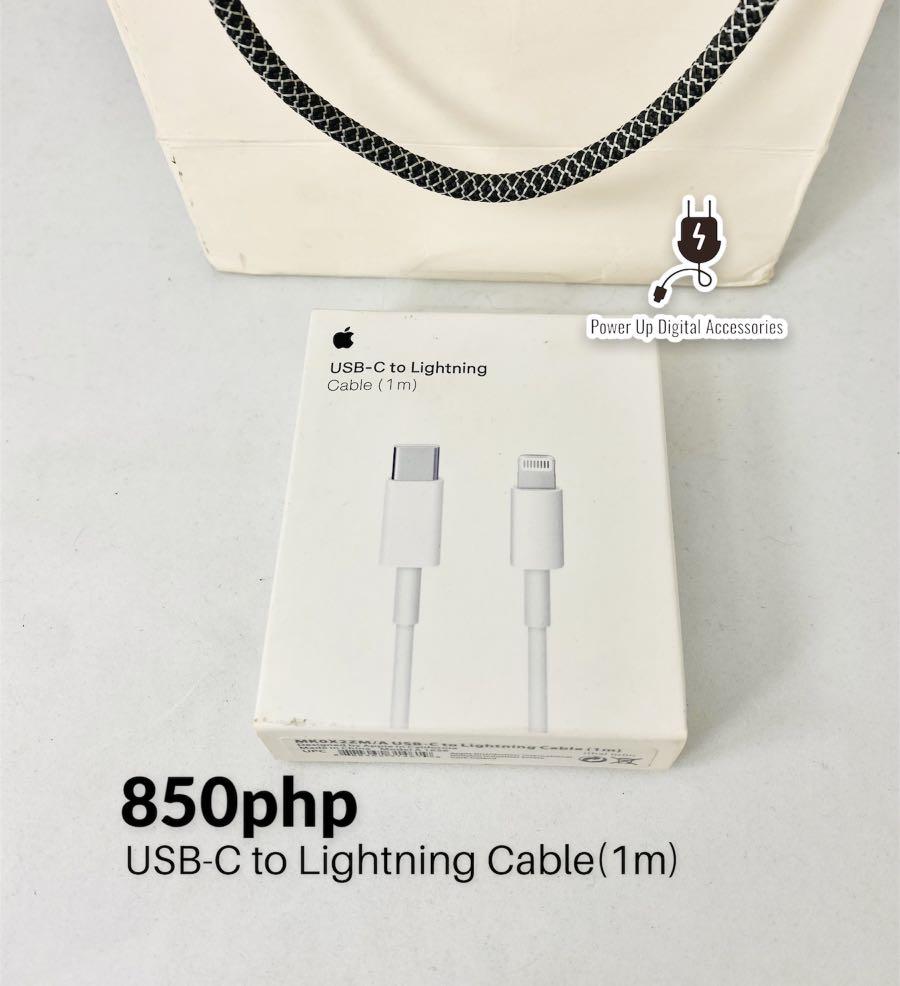 Authentic Original💯Type C Charger/ USB C to Lightning Cable/ USB C Cord 1m Cable/2m Cable (Category: Chargers & Cables) located in Quezon City. Submitted by camille96 (Listing ID 1179401856, Image 1). Description: Original Apple Guaranteed ☑️ PRICE LIST Adapter •20 watts adapter-999php •18 watts adapter- 950php •12 watts adapter- 850php Cable •Usb-C to Lightning(Type C Cable)- 850php •1m cable Lightning to Usb- 790php •2m cable Lightning to Usb-