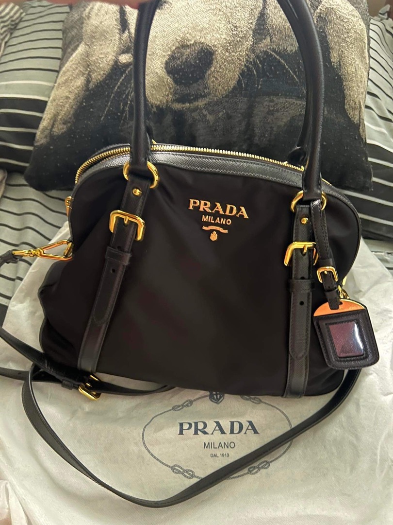 Prada Bauletto Recycled Nylon Shoulder Bag in Black