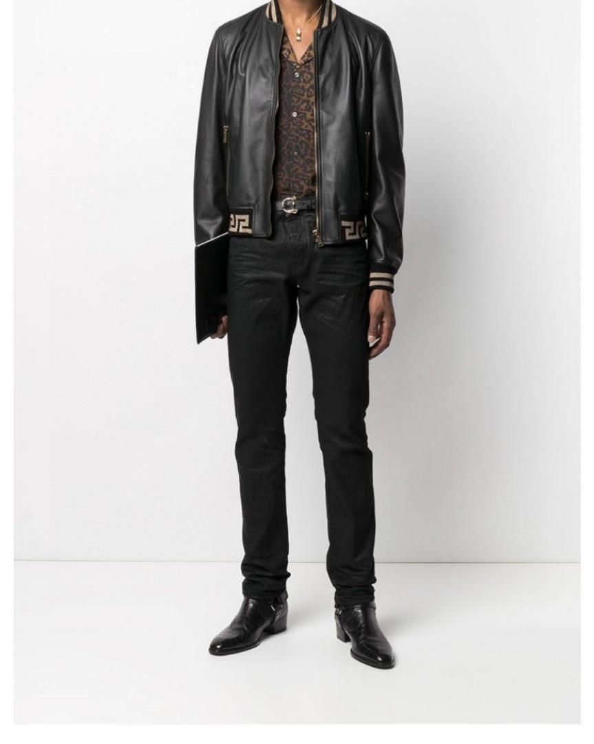 Authentic Versace Greek Key Leather Bomber Jacket