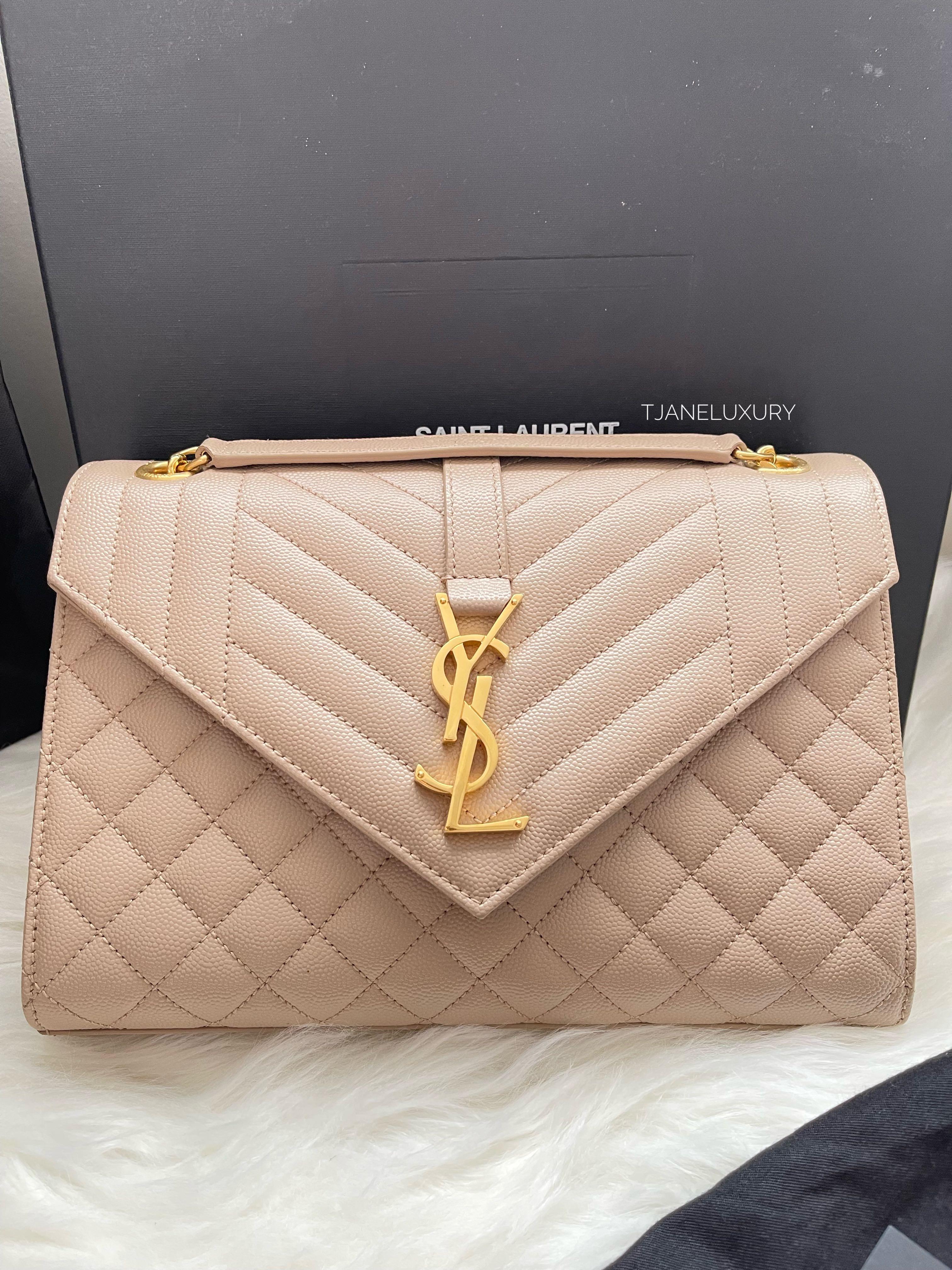Replica YSL Fake Saint Laurent Medium Envelope Bag In Beige Grained Leather  for Sale