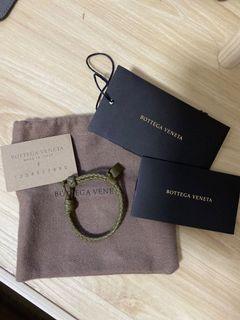 Bottega Veneta Women's Bracelet Leather Silver 925 Navy Gold Size M  17.5cm