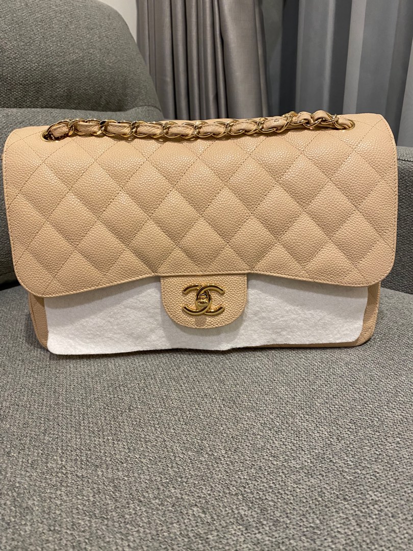 Chanel Jumbo Caviar (beige, GHW), Luxury, Bags & Wallets on Carousell