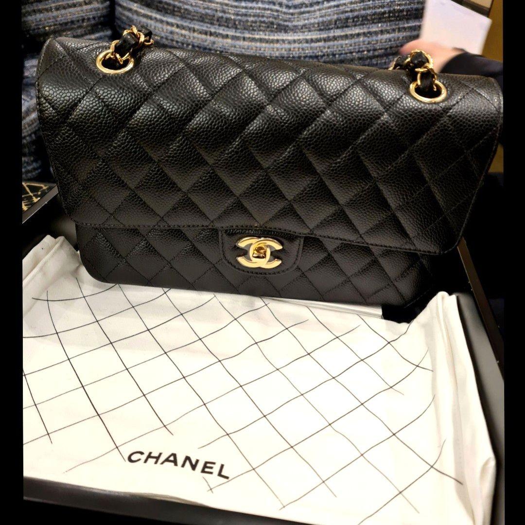 NEW w/ Tag CHANEL Beige GHW Caviar Quilted Medium Double Flap with Receipt