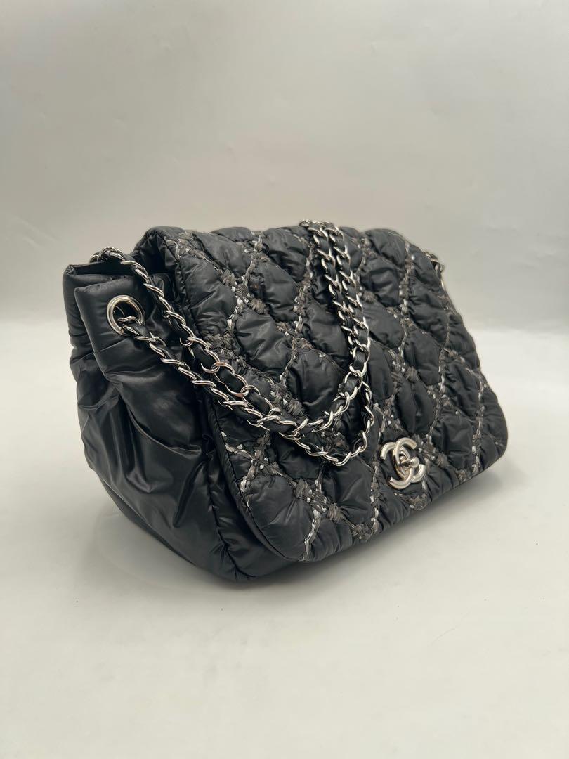 Chanel Tweed On Stitch Bubble Accordion Flap Bag Quilted Nylon Medium