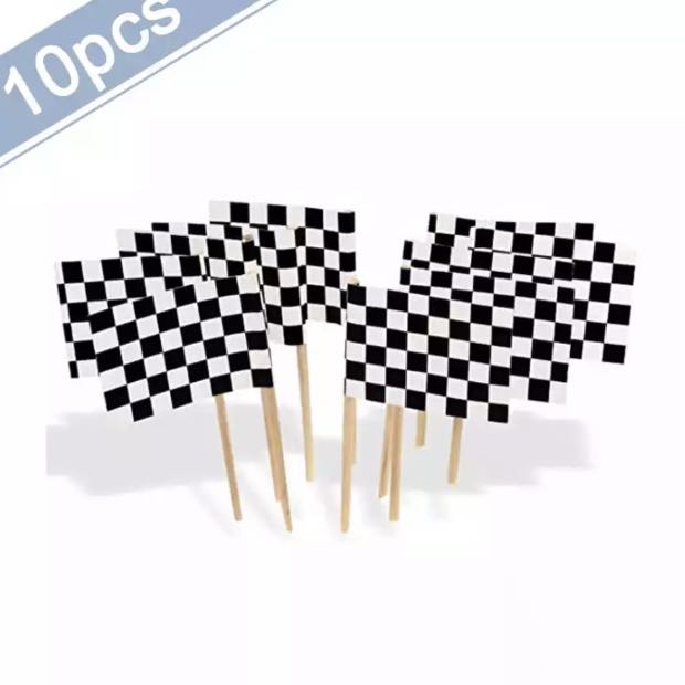 Checkered flag cupcake dessert toppers / racing toppers / DIY Cake deco