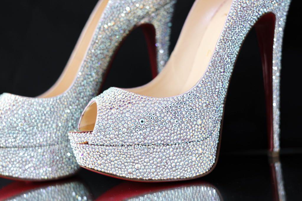 Christian Louboutin Multi Colors Crystal Lady Peep Strass Women s