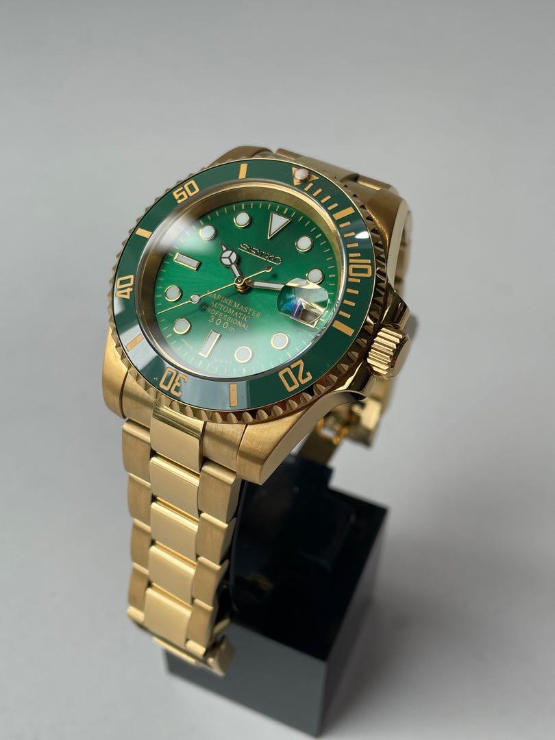 Custom Seiko Mod Green Gold Submariner Men s Fashion Watches Accessories Watches on Carousell