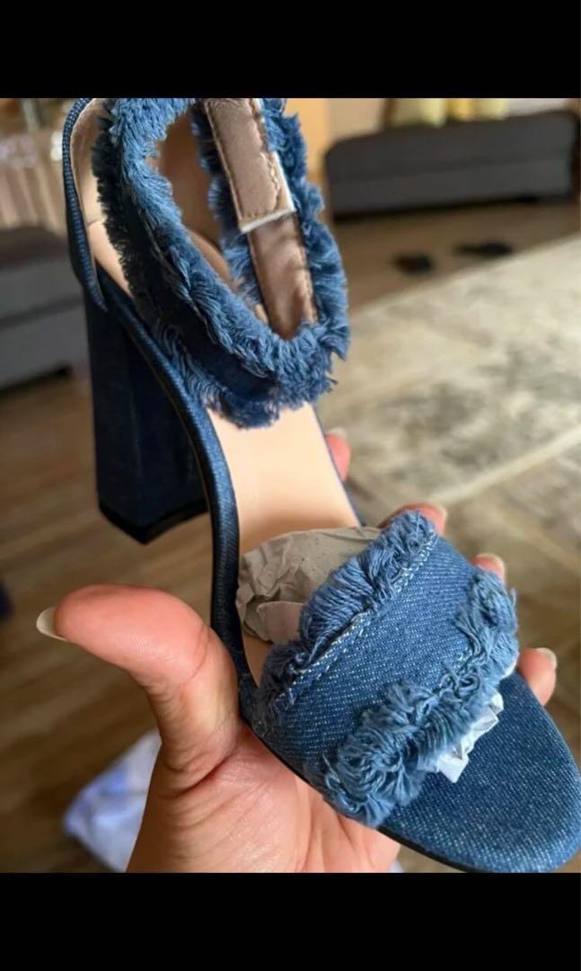 denim chunky heels