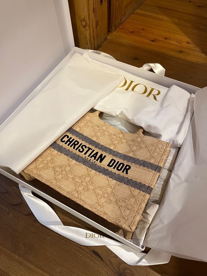 Large Dior Book Tote Natural Cannage Raffia (42 x 35 x 18.5 cm)