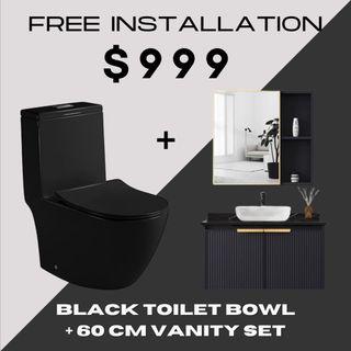 FREE INSTALLATION BLACK BATHROOM SERIES Top mount Vanity Cabinet Toilet Bowl