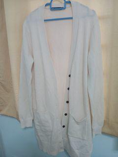 Hangten knitted beige cream white apricot cardigan long jacket winter button down