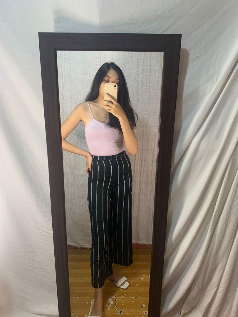 H&m green striped trousers store