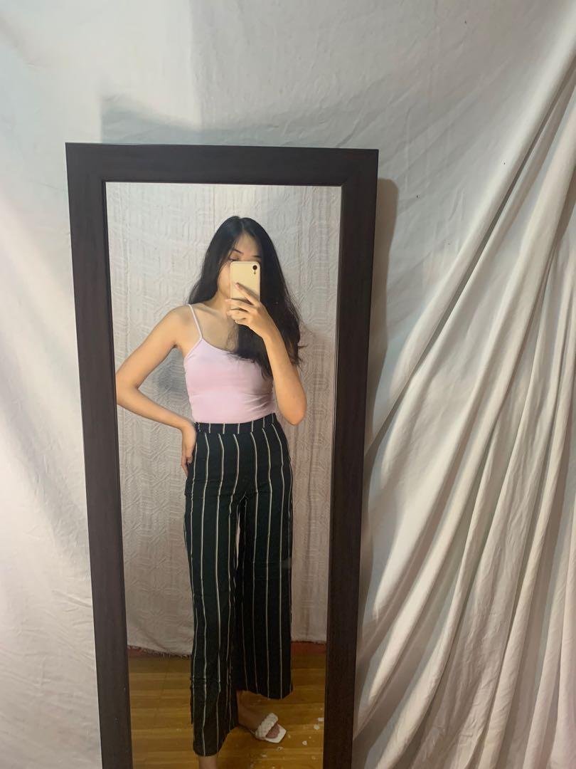 H&m green striped top trousers