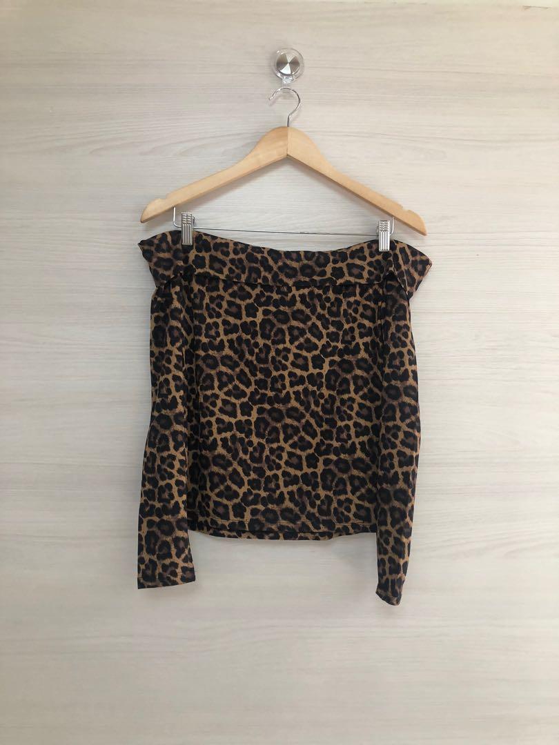 h&m leopard print off shoulder sabrina