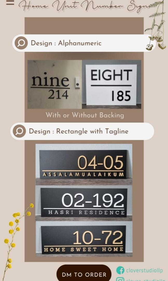 Home house acrylic unit number wall sign decoration, Furniture & Home ...